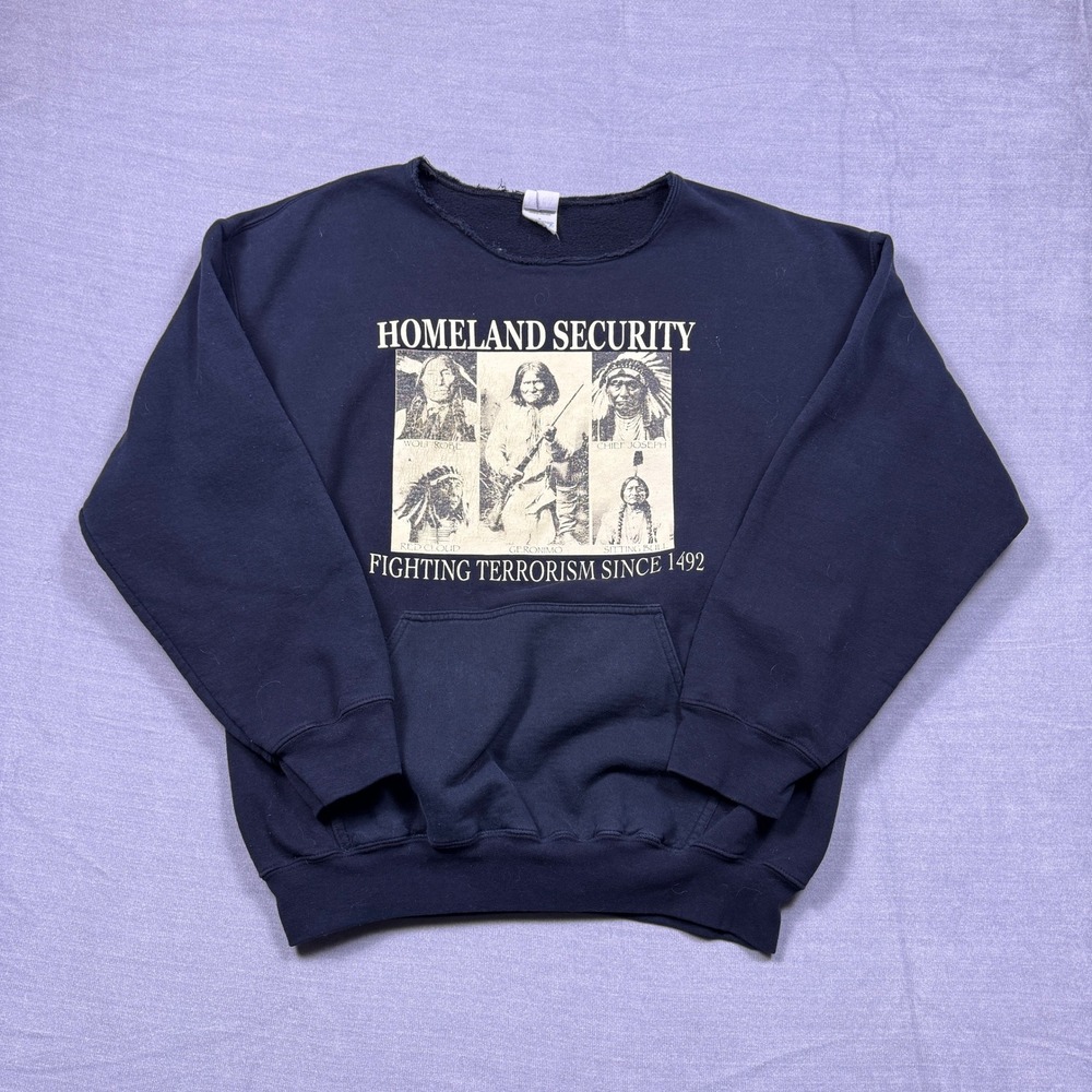 VTG Native American‎ Homeland Security Gildan Sweatshirt Men's Large Graphic